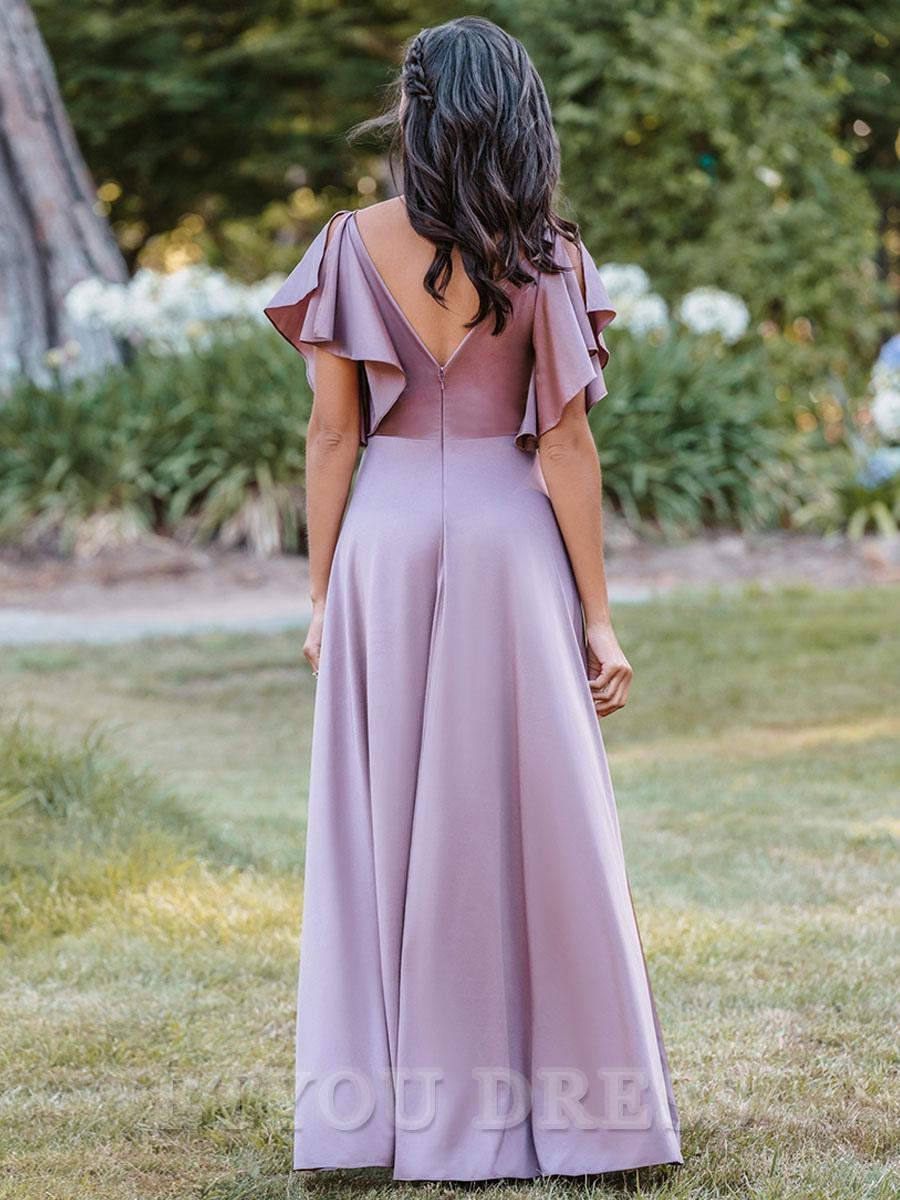A-Line V-Neck Short Zipper Silk Satin formal dresses Bridesmaid Dresses evening gown Prom Dress